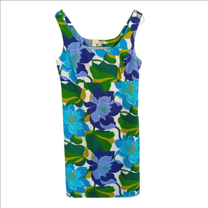 Boden Sleeveless Floral Day Dress in Blue & Green Hawaiian Print 100% Cotton 6